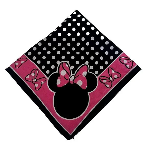 Disney Minnie Mouse Scarf Bandana Handkerchief Pink Black White Polka Dot Cotton - Picture 2 of 6